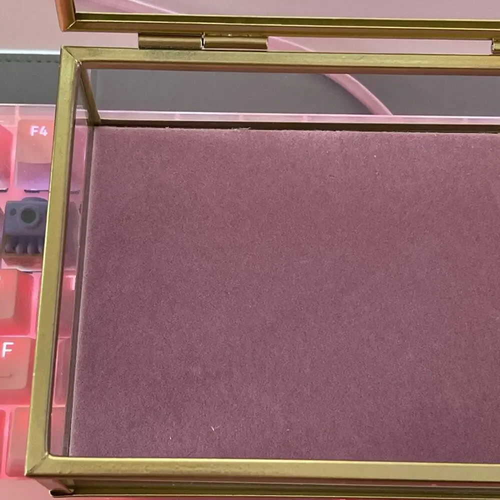 Hello Kitty Glass Jewelry Box Pink Lined Bottom Gold 6